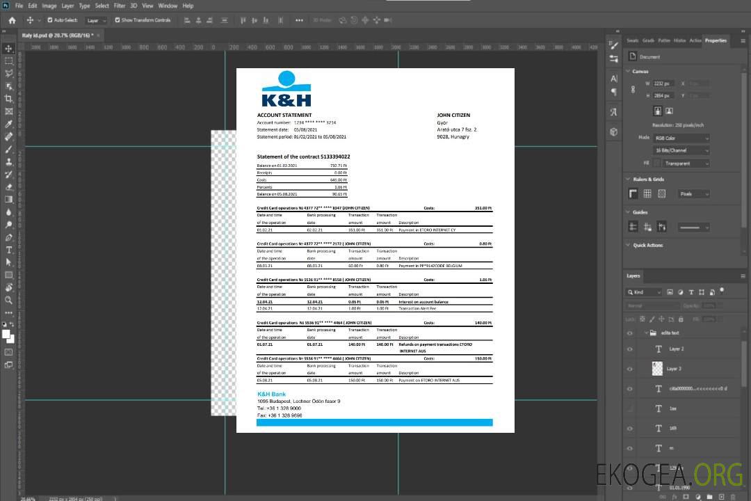 Hongrie Relevé K&H Bank, modèle facile à remplir au format Excel et PDF template